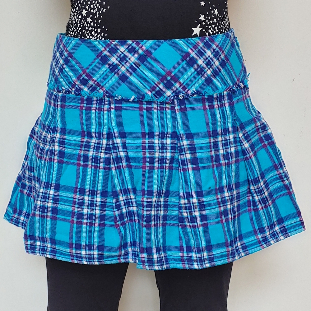 blue and purple plaid skort